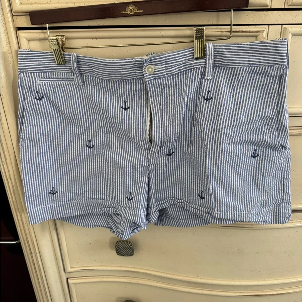 Ralph Lauren Blue and White Striped Polo Shorts seersucker 3” inseam - Picture 1 of 8